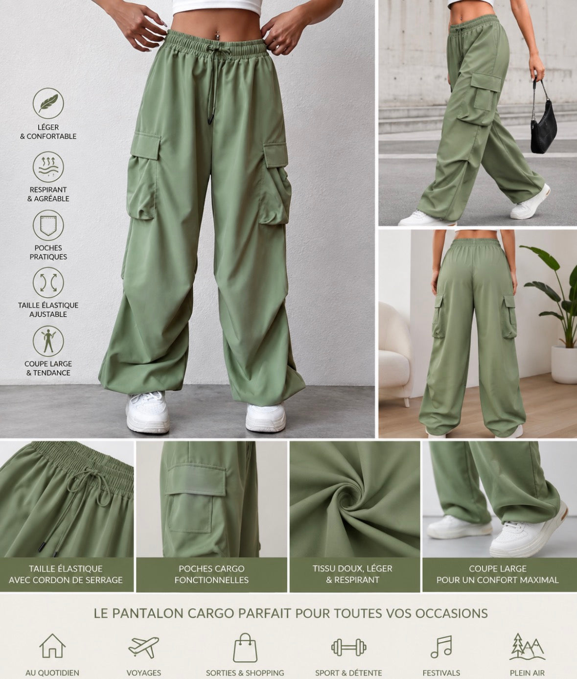 Baggy pour femme, parachute Cargo