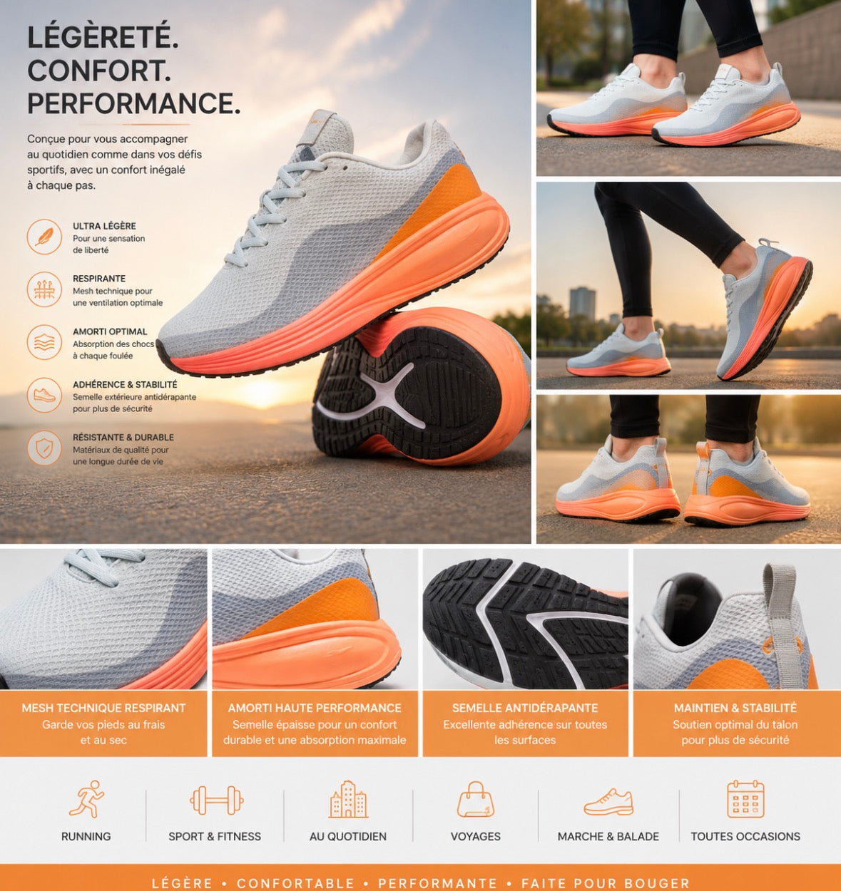 Sneakers casual semelle orange